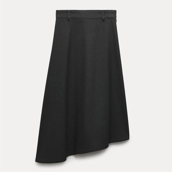 Zara Gray Asymmetrical Cape Midi Skirt Mid waist belt loop ZW Collection S NWT - Picture 2 of 16